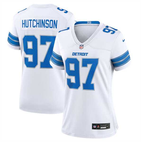 Womens Detroit Lions #97 Aidan Hutchinson White Stitched Jersey Dzhi->->Women Jersey